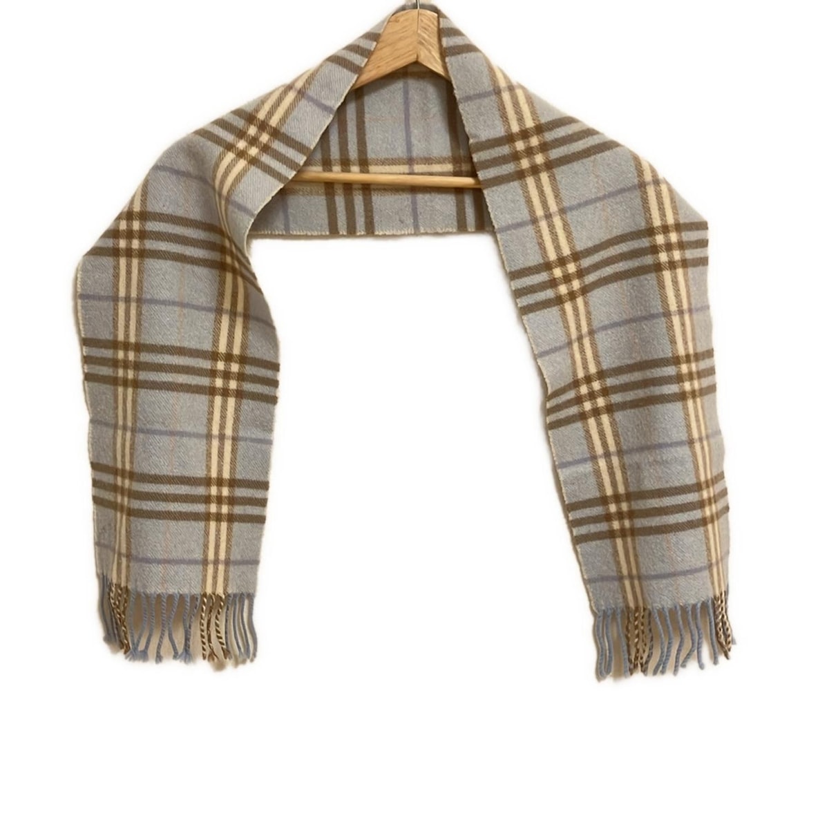 【中古】Burberry(バーバリー) マフラー チェック柄 ライトブルー×ブラウン×マルチ ウール、カシミヤ