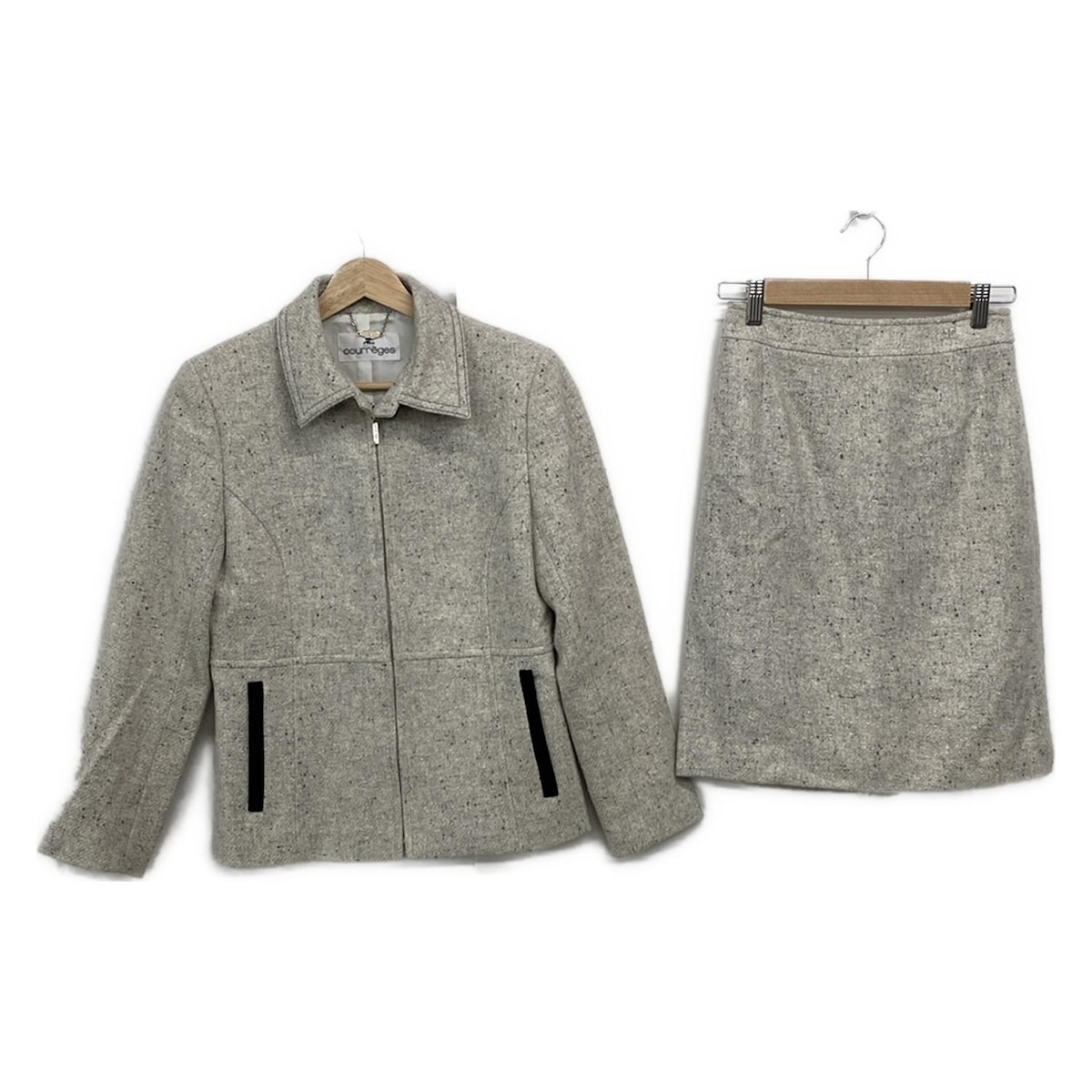 【中古】COURREGES(クレージュ) スカートセットアップ 長袖/ひざ丈 グレー