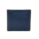 【中古】COACH(コーチ) 2つ折り財布 ネイビー レザー
