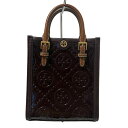 【中古】TORY BURCH(トリーバーチ) Tモノグラム レザー ミニトート ハンドバッグ モノグラム/2way ボルドー×ダークブラウン レザー