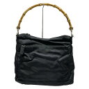 【中古】GUCCI(グッチ) バンブー ショルダーバッグ 黒 レザー