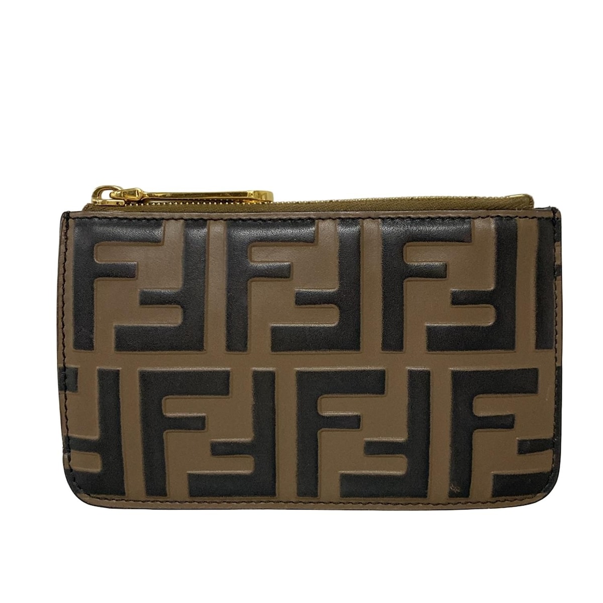 【中古】FENDI(フェンディ) ズッカ柄 コインケース キーリング付き/カードケース付き ダークブラウン×黒 レザー