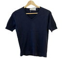 【中古】JOHN SMEDLEY(ジョンスメドレー) 半袖セーター Vネック ダークネイビー