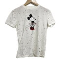 【中古】miumiu(ミュウミュウ) 半袖Tシャツ クルーネック/ラインストーン/ミニーマウス/Disneyコラボ 白×黒×レッド