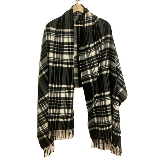 【中古】johnstons of elgin(ジョンストンズ) ストール(ショール) チェック柄 黒×白 カシミヤ 【中古】johnstons of elgin(ジョンストンズ) ストール(ショール) チェック柄 黒×白 カシミヤ