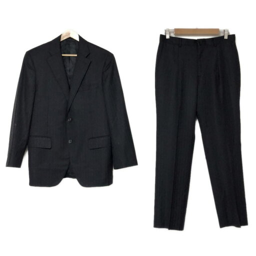 【中古】DURBAN(ダーバン) シングルスーツ ストライプ/肩パッド 黒×グレー 【中古】DURBAN(ダーバン) シングルスーツ ストライプ/肩パッド 黒×グレー