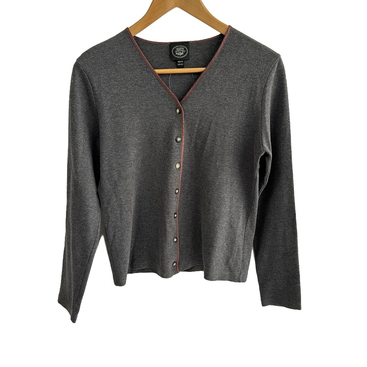 【中古】LAURAASHLEY(ローラアシュレイ) カーディガン 長袖 グレー×ダークブラウン