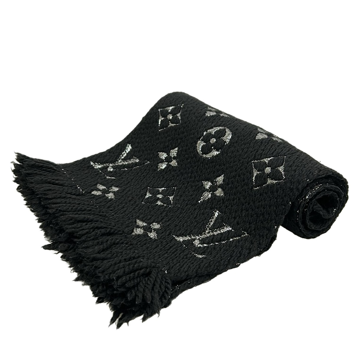 LOUIS VUITTON - 【中古】LOUIS VUITTON(ルイヴィトン) エシャルプ・ロゴマニア シャイン マフラー ノワール ウール、シルク