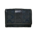 【中古】COACH(コーチ) シグネチャー柄 2つ折り財布 L字ファスナー 黒 レザー