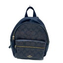 【中古】COACH(コーチ) ミニ バックパック シグネチャー リュックサック 黒×ダークブラウン レザー
