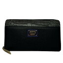 【中古】COCOCELUX GOLD(ココセリュックスゴールド) 長財布 型押し加工 黒×ダークグレー レザー