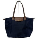 【中古】LONGCHAMP(ロンシャン) ル・プリアージュオリジナル L ショルダーバッグ 折りたたみ ネイビー×ブラウン レザー