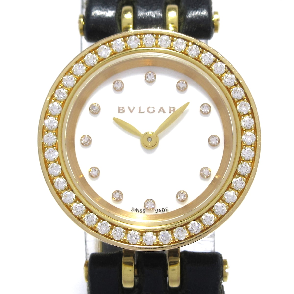 【新着】【中古】BVLGARI(ブルガリ) B-zero1 腕時計 K18PG×SS/ダイヤベゼル/12Pダイヤインデックス/社外革ベルト 白