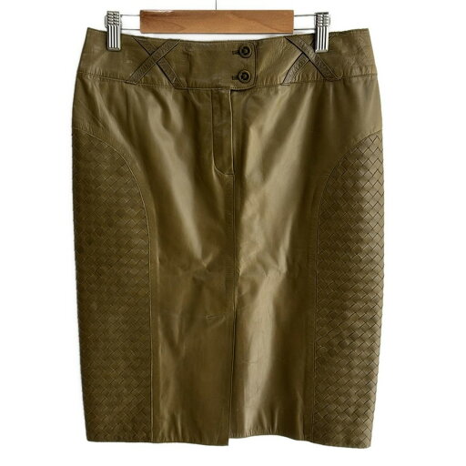 【中古】BOTTEGA VENETA(ボッテガヴェネタ) スカート ひざ丈/レザー/イントレチャート カーキ 【中古】BOTTEGA VENETA(ボッテガヴェネタ) スカート ひざ丈/レザー/イントレチャート カーキ