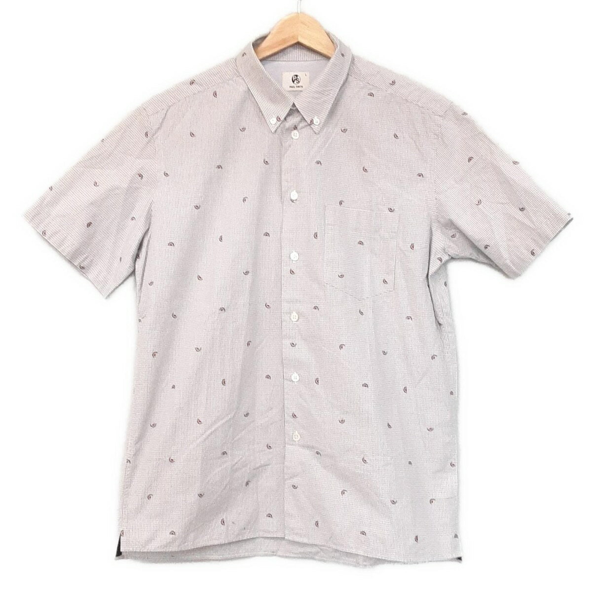 【中古】PaulSmith(ポールスミス) 半袖シャツ チェック柄/スイカ/刺繍/PS 黒×白×マルチ