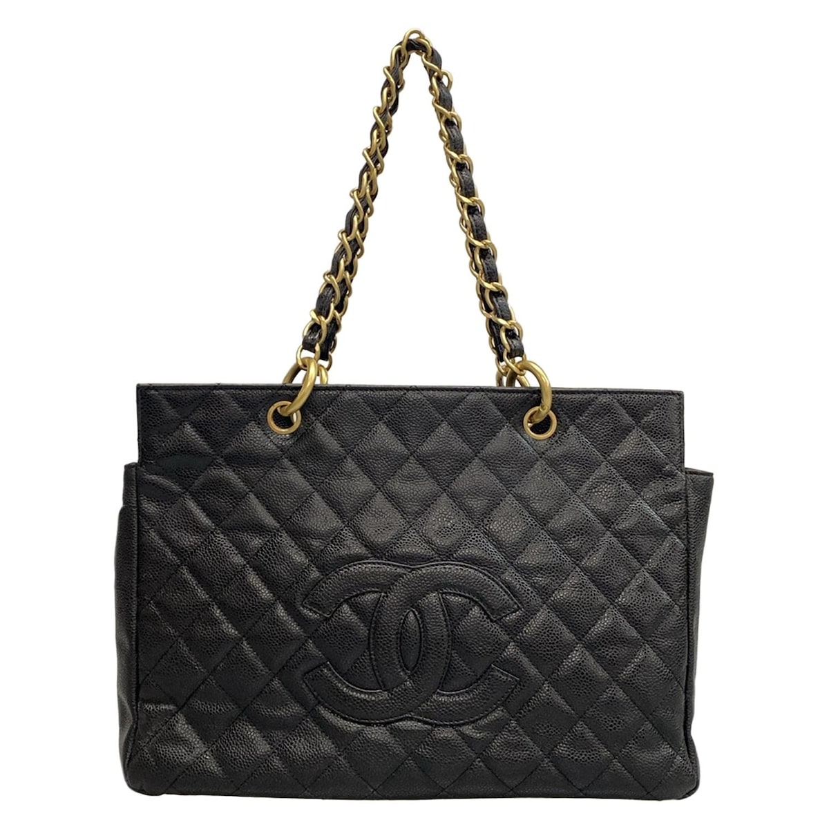 【中古】CHANEL(シャネル) 復刻チェーントート トートバッグ チェーンショルダー/ゴールド金具 黒
