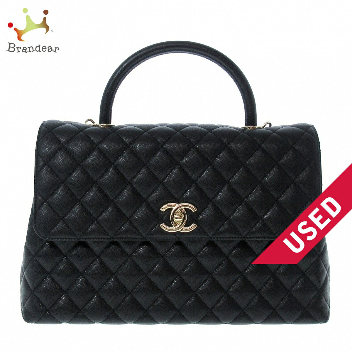 【新着】【中古】CHANEL(シャネル) ココハンドル/トップハンドル フラップ バッグ ハンドバッグ ゴールド金具 黒 グレインドカーフスキンのサムネイル