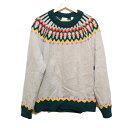 【中古】BURBERRY LONDON ENGLAND(バーバリーロンドンイングランド) 長袖セーター クルーネック ベージュ×ダークグリーン×マルチ
