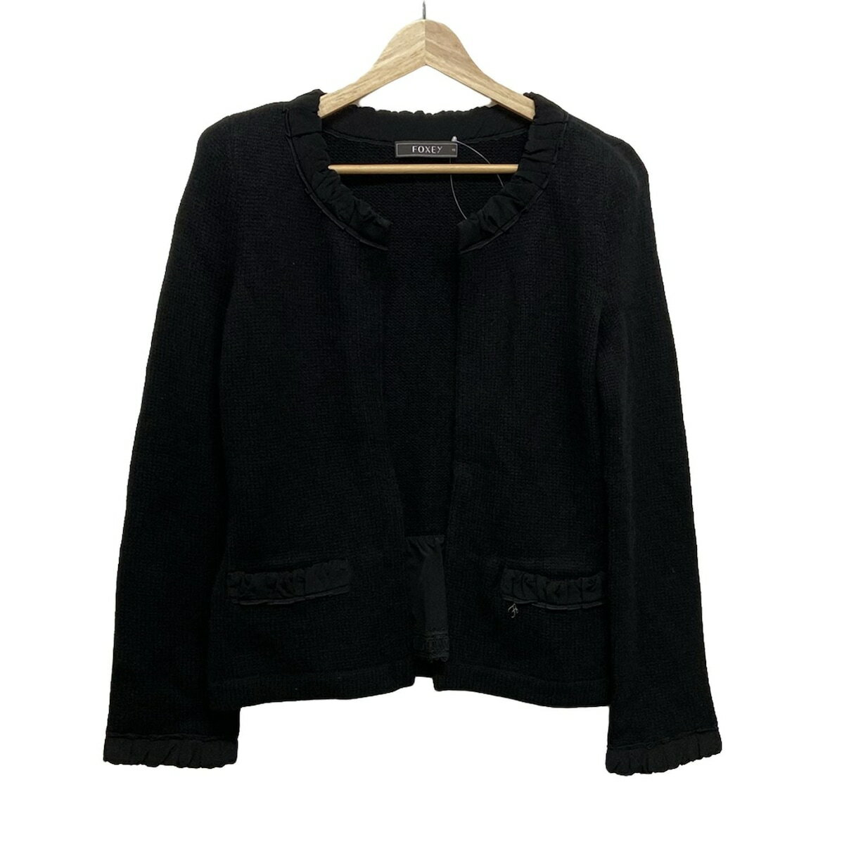 【中古】FOXEY(フォクシー) ブルゾン 長袖/ニット/肩パッド/春/秋 黒