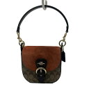 【中古】COACH(コーチ) シグネチャー柄 ハンドバッグ ベージュ×ブラウン×ダークブラウン レザー