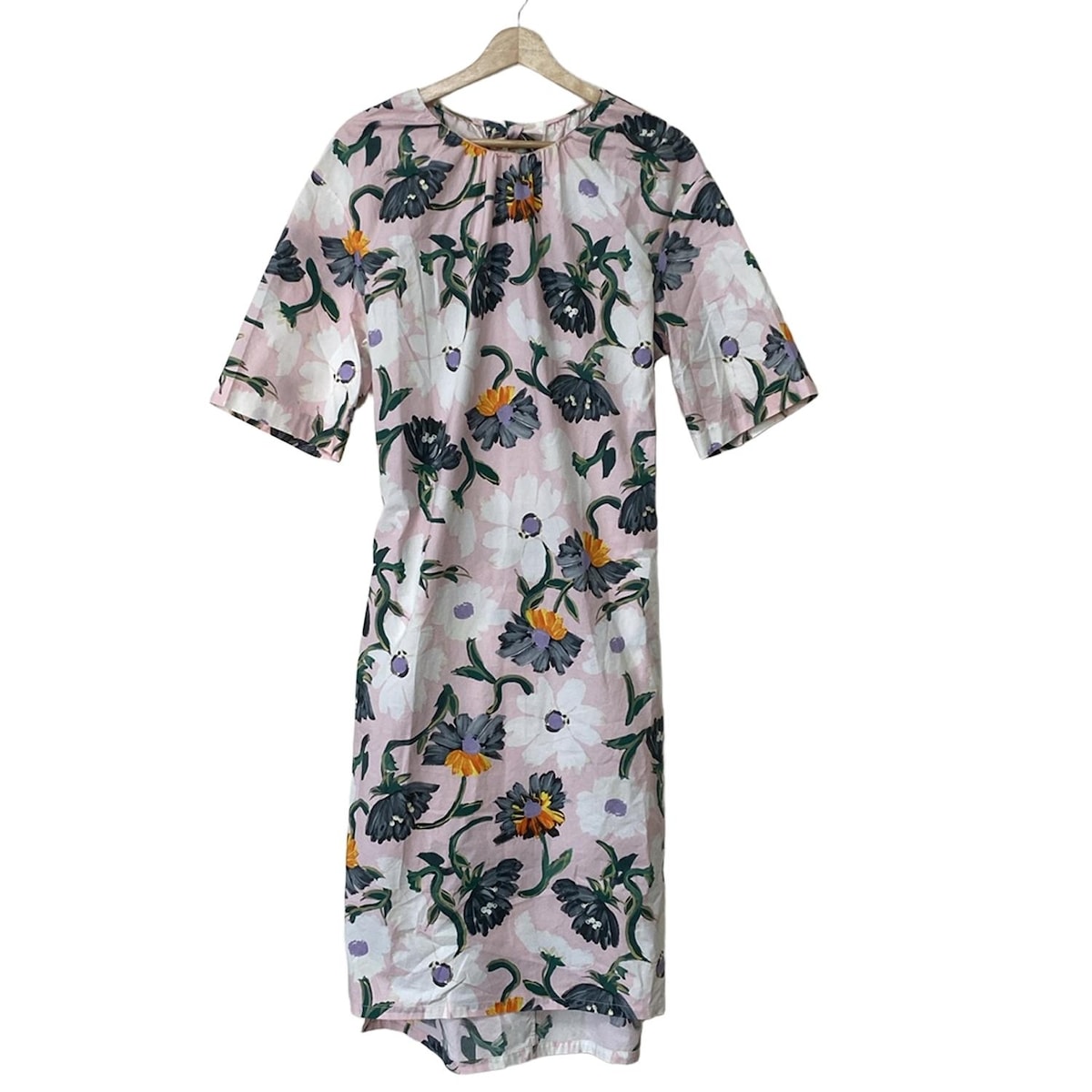 【新着】【中古】MARNI(マルニ) ワンピース クルーネック/半袖/ロング/花柄 ライトピンク×ダークグリーン×マルチ