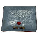 【中古】miumiu(ミュウミュウ) 2つ折り財布 ハート ブルーグレー×レッド レザー