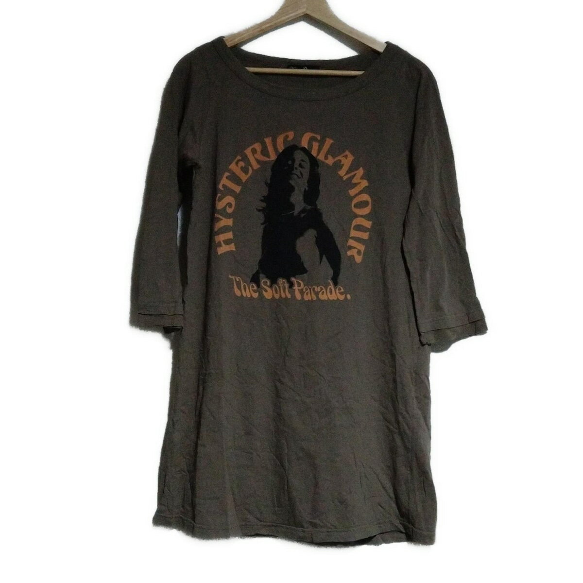 【新着】【中古】HYSTERIC GLAMOUR(ヒステリックグラマー) チュニック 七分袖 カーキ×黒×オレンジ