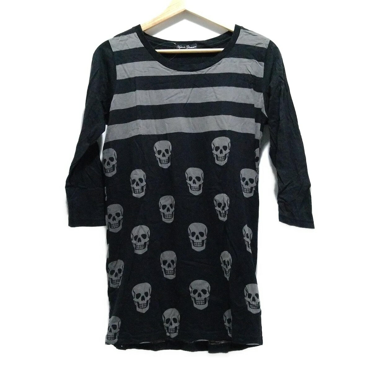 【中古】HYSTERIC GLAMOUR(ヒステリックグラマー) チュニック 七分袖/スカル 黒×ダークグレー