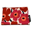 【中古】marimekko(マリメッコ) ポーチ 花柄 レッド×アイボリー×マルチ コットン(4)