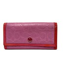 【中古】COACH(コーチ) シグネチャー柄 長財布 型押し加工 ピンク レザー