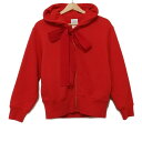 【中古】PATOU(パトゥ) パーカー 長袖/裏起毛/ジップアップ レッド×白