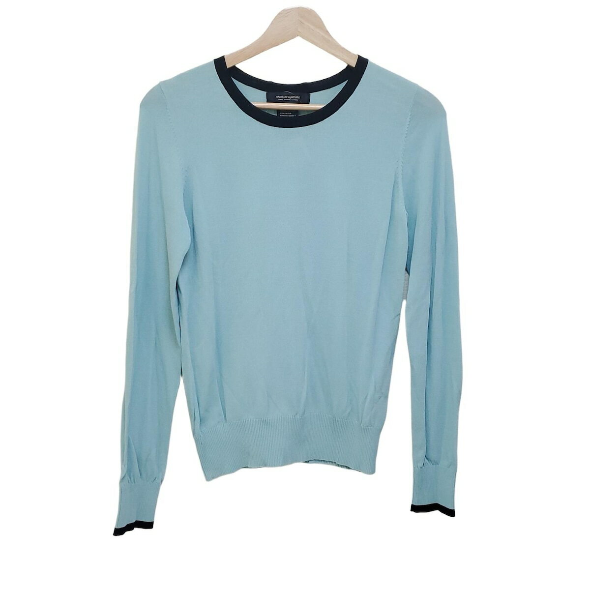 【中古】DOUBLE STANDARD CLOTHING(ダブルスタンダードクロージング) 長袖セーター クルーネック/リボン/VANILLA CoUTURE ミントグリーン×黒