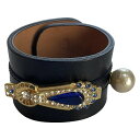 【中古】petite robe noire(プティローブノアー) バングル パール/ラインストーン 黒×ゴールド×マルチ レザー