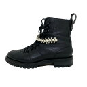 【中古】JIMMY CHOO(ジミーチュウ) CRUZ65 ショートブーツ レースアップ/パール/ラインストーン 黒 レザー(4)