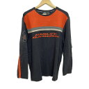 【中古】HARLEY DAVIDSON(ハーレーダビッドソン) 長袖Tシャツ クルーネック/刺繍 黒×オレンジ×マルチ(4)