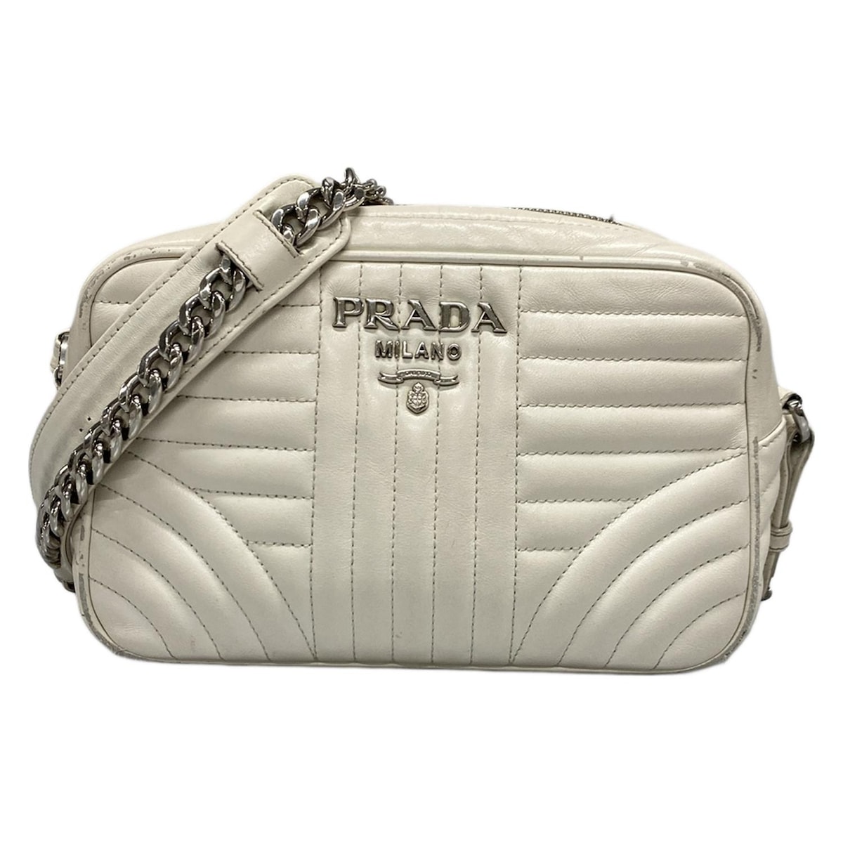 【新着】【中古】PRADA(プラダ) ダイアグラム ショルダーバッグ チェーンショルダー/キルティング ビアンコ(白) レザー