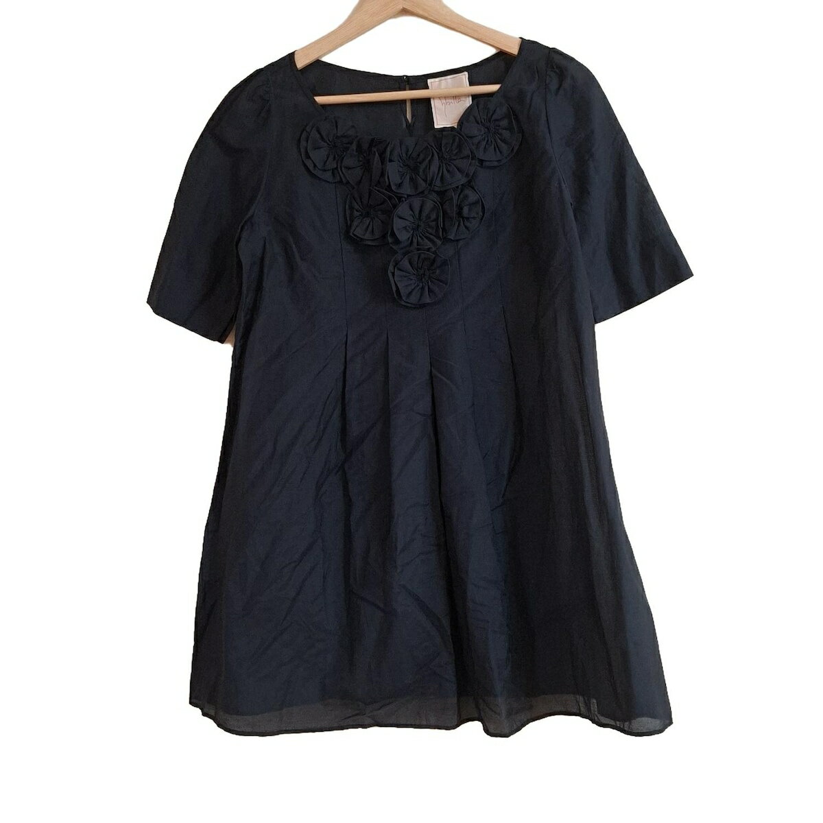 【中古】Sybilla(シビラ) チュニック クルーネック/半袖/シルク混/フラワー(花) ダークネイビー