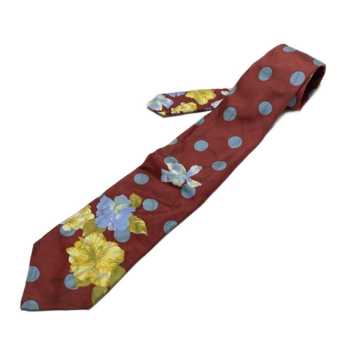 【新着】【中古】FENDI(フェンディ) ネクタイ 花柄/ドット柄 ボルドー×ブルーグレー×ダークイエロー
