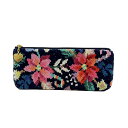 【中古】FEILER(フェイラー) ペンケース 花柄/LOVERARY ネイビー×レッド×マルチ