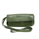 【中古】CLEDRAN(クレドラン) 財布 ショルダーウォレット カーキ レザー