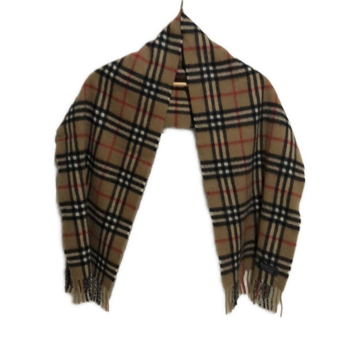 【中古】Burberry's(バーバリーズ) マフラー チェック柄 ベージュ×黒×マルチ カシミヤ
