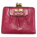 【中古】COACH(コーチ) 2つ折り財布 がま口 ピンク レザー