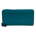 【中古】COACH(コーチ) 長財布 ラウンドファスナー ターコイズ レザー