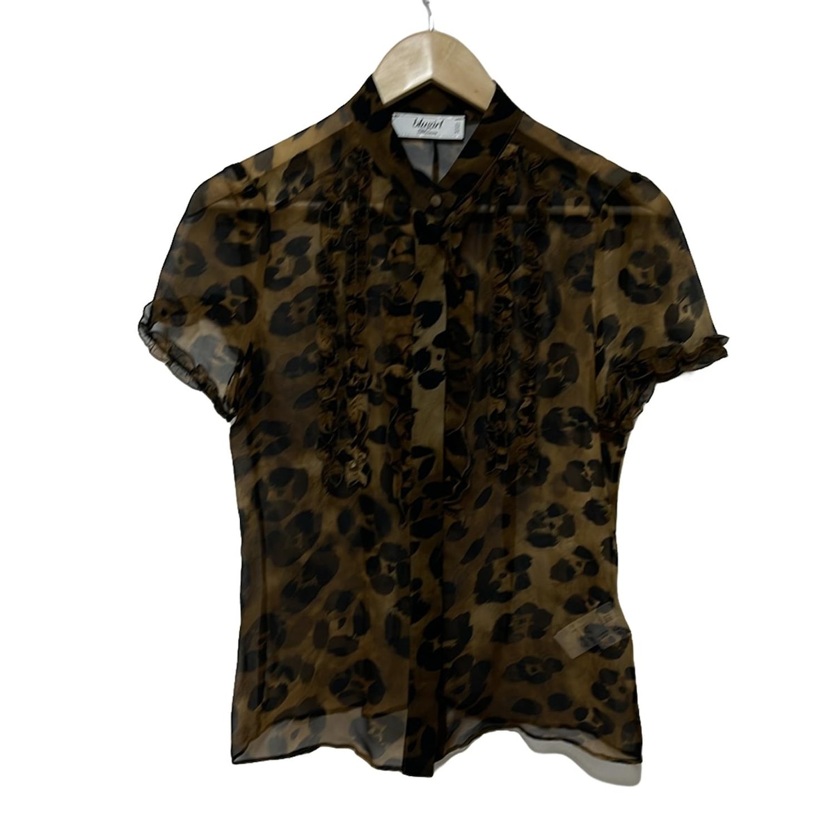 【新着】【中古】BLUGiRL BLUMARINE(ブルーガールブルマリン) 半袖シャツブラウス 豹柄/シースルー/フリル ダークブラウン×ブラウン