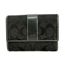 【中古】COACH(コーチ) シグネチャー柄 3つ折り財布 黒 レザー