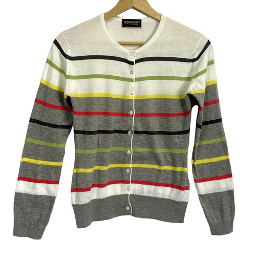 【中古】JOHN SMEDLEY(ジョンスメドレー) カーディガン 長袖/ボーダー 白×グレー×マルチ 【中古】JOHN SMEDLEY(ジョンスメドレー) カーディガン 長袖/ボーダー 白×グレー×マルチ