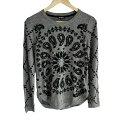 【中古】Desigual(デシグアル) 長袖セーター クルーネック/裾ボタン/ペイズリー柄/ラインストーン 白×黒(4)