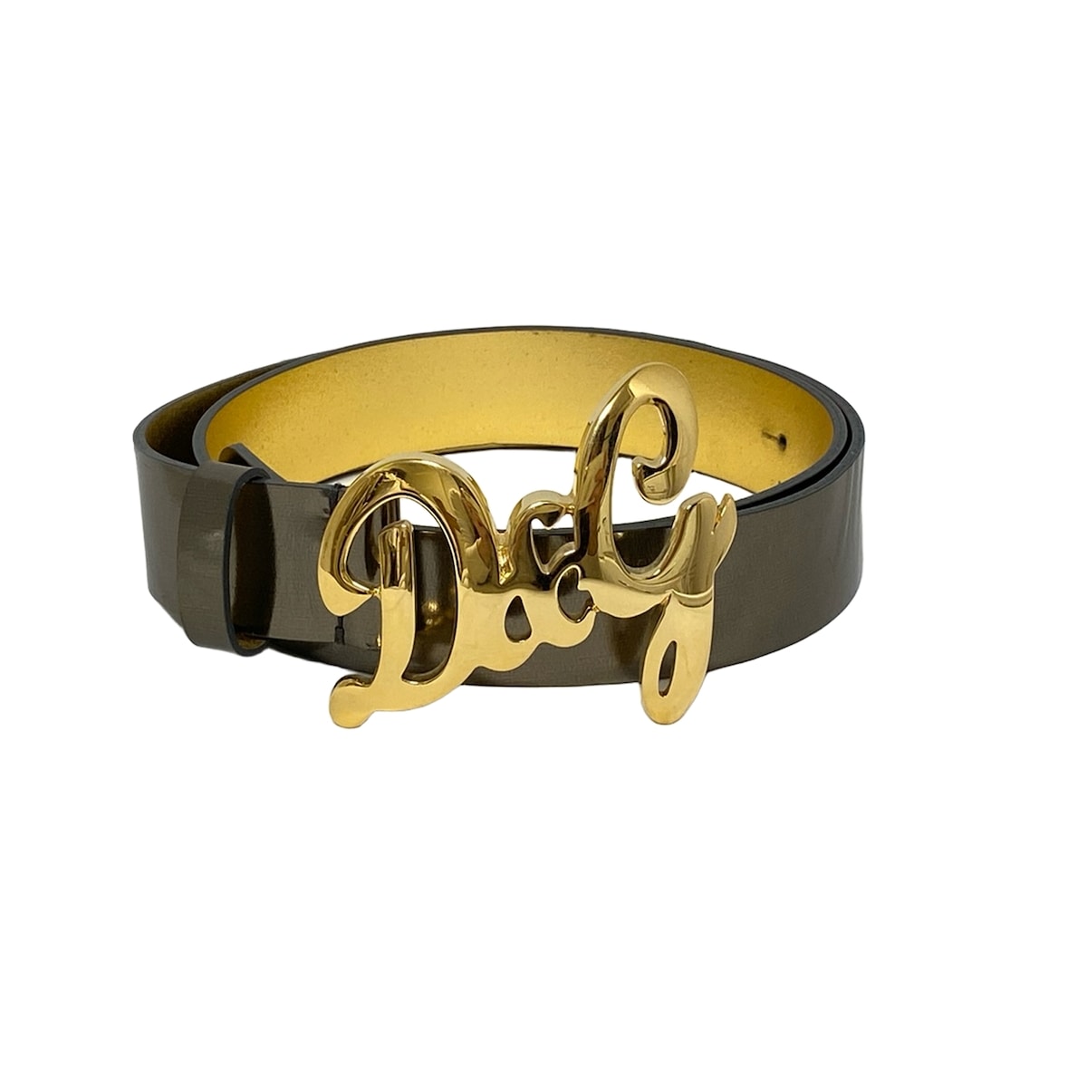 【中古】D&G(ディーアンドジー) ベルト ガンメタリック×ゴールド レザー