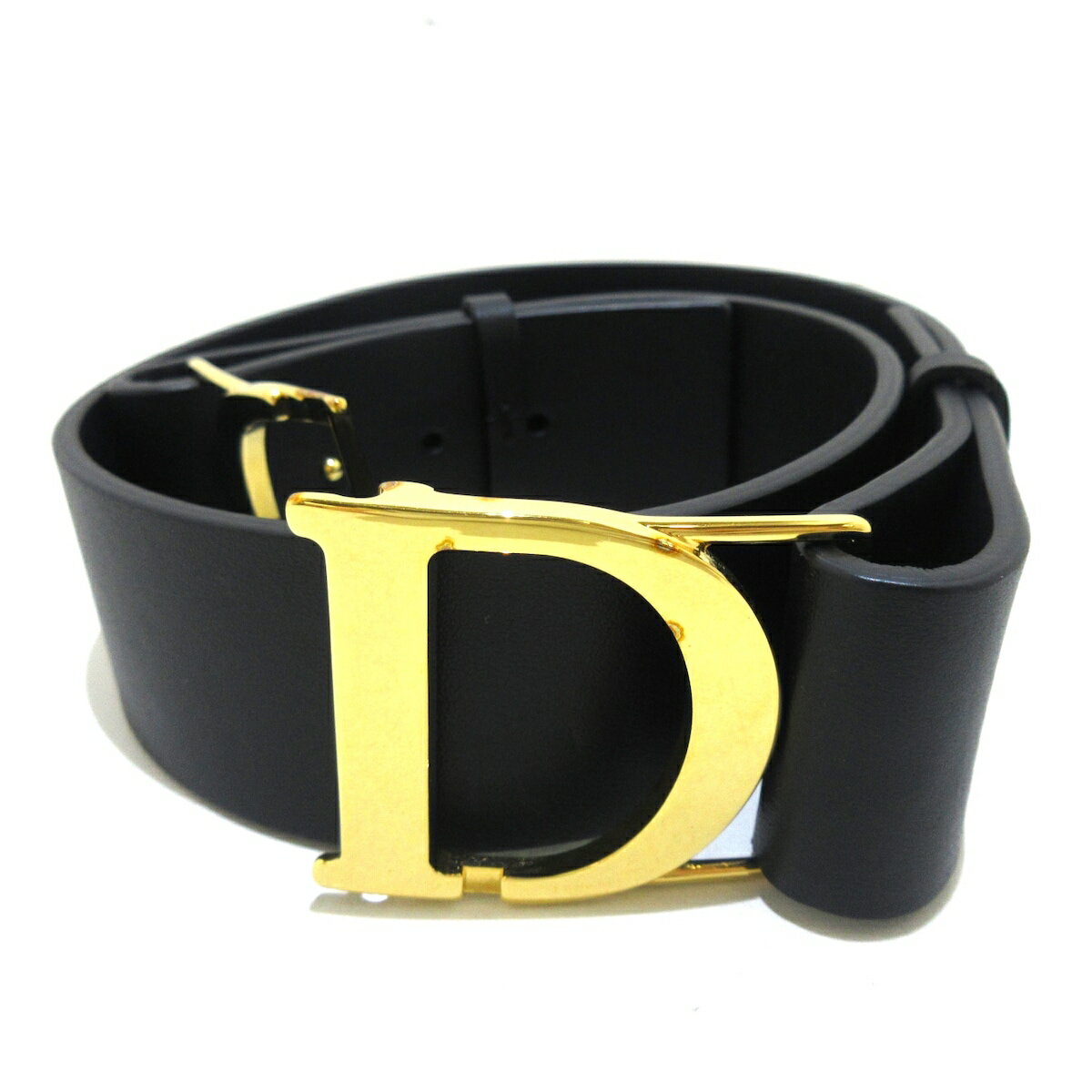 【中古】DIOR/ChristianDior(ディオール/クリスチャンディオール) ベルト 黒×ゴールド レザー