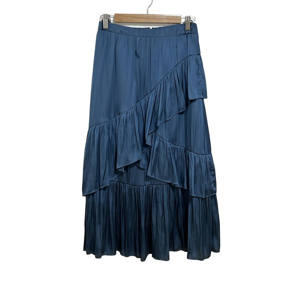 【中古】GRACE CONTINENTAL(グレースコンチネンタル) ロングスカート マキシ丈/ウエストゴム/フリル ブルーグレー